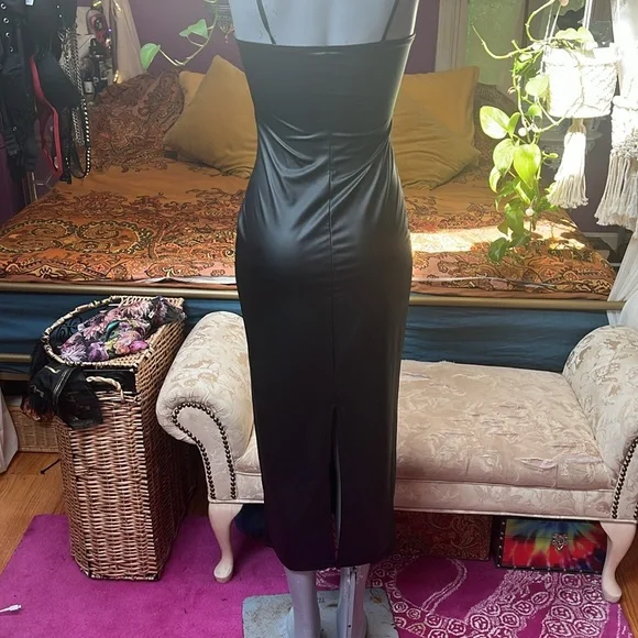 Vintage Y2K Witchy Goth faux leather bodycon maxi dress - Picture 3 of 5